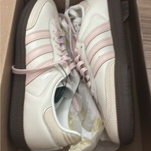 Adidas Women's Cream and Pink Striped Sneakers